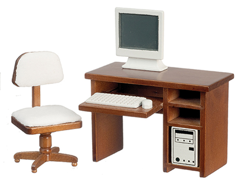 AZT6600 - Computer Desk Set, With Chair And Computer, 5Pc Set, Walnut