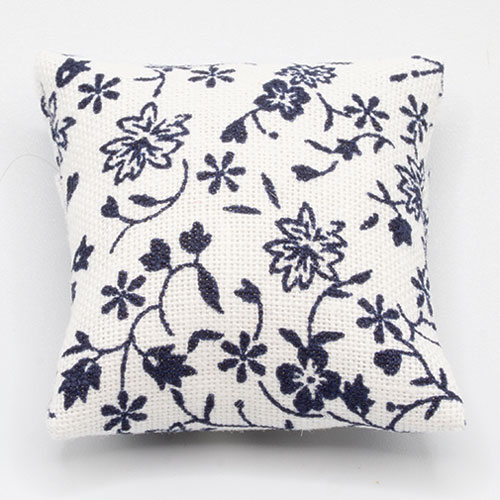BB80047 - Pillow: White with Blue Vines and Flowers