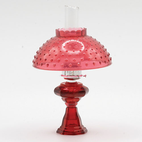 CB104CR - Oil Lamp With Hobnail Shade, Cranberry